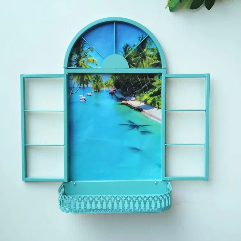 Nordic Iron Wall Shelf – Single-Tier Metal Storage Rack Wall Storage Shelf Axl Seaside Blue