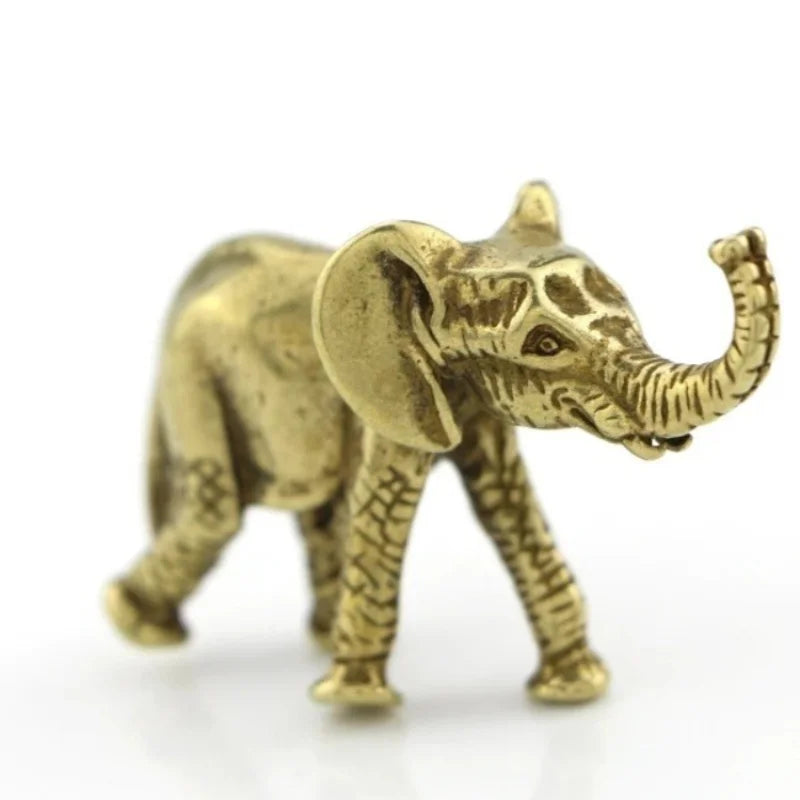 Bronze Mini Elephant Figurine | Copper Carved Desk Ornament Decorative Figurine Axl