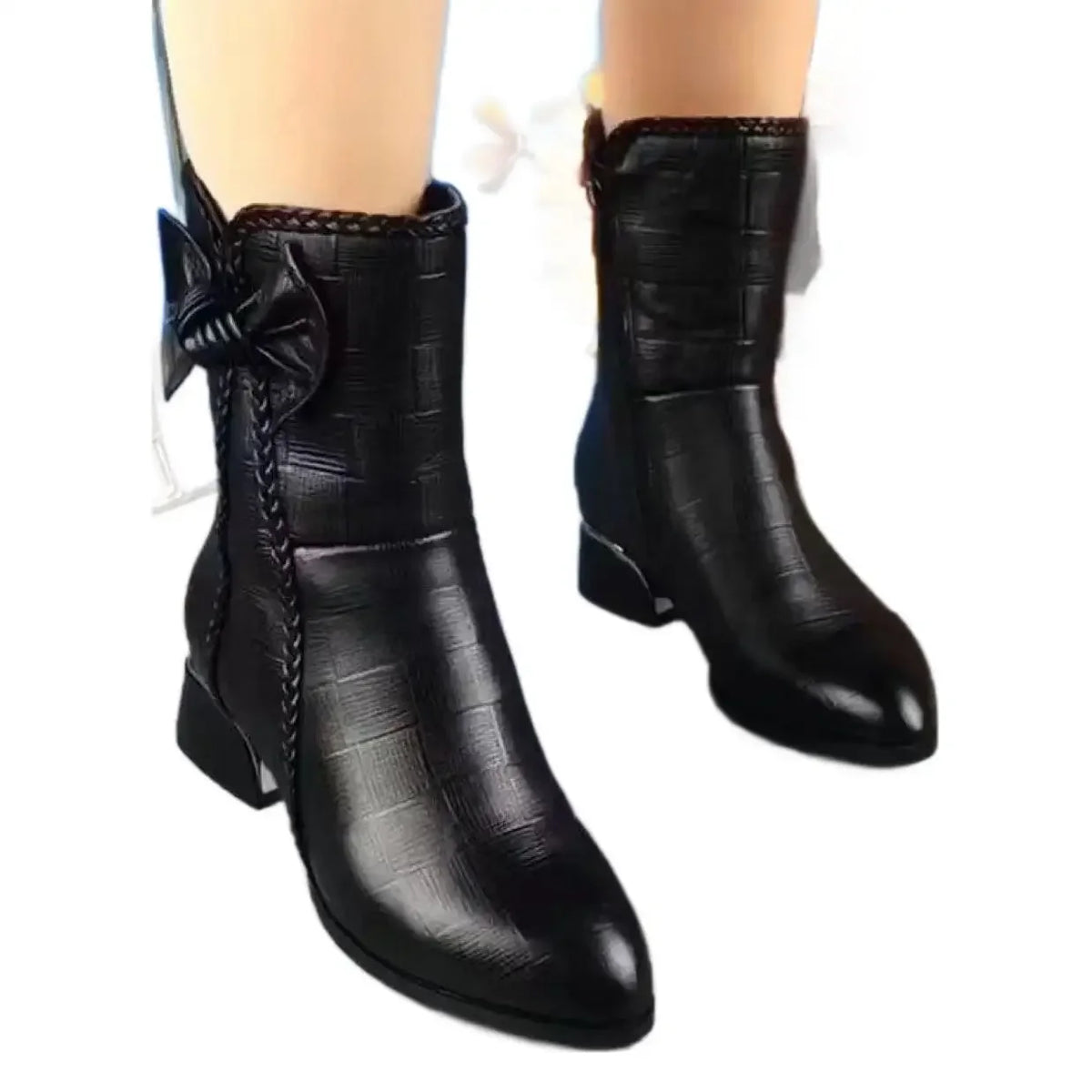 Women's Pointed Toe Mid-Calf Boots – Plush Zipper Booties Women's Fashion Boots Axl