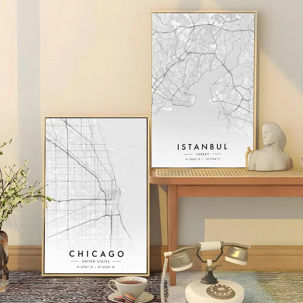 City Map Art Poster – HD Waterproof Wall Sticker Décor Wall Art Sticker Axl
