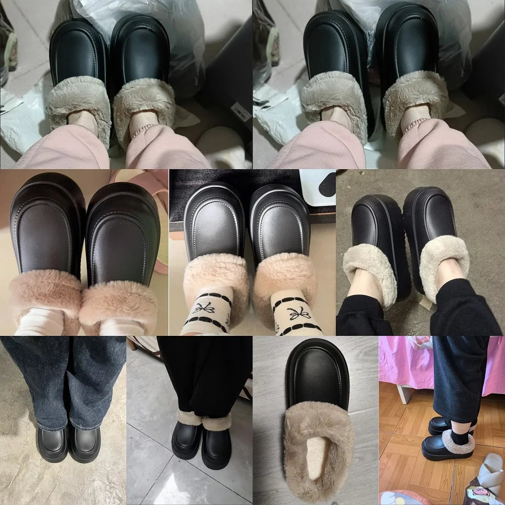 Women's Faux Fur Plush Mule Slippers – Cozy Winter House Shoes Faux Fur Slippers Axl