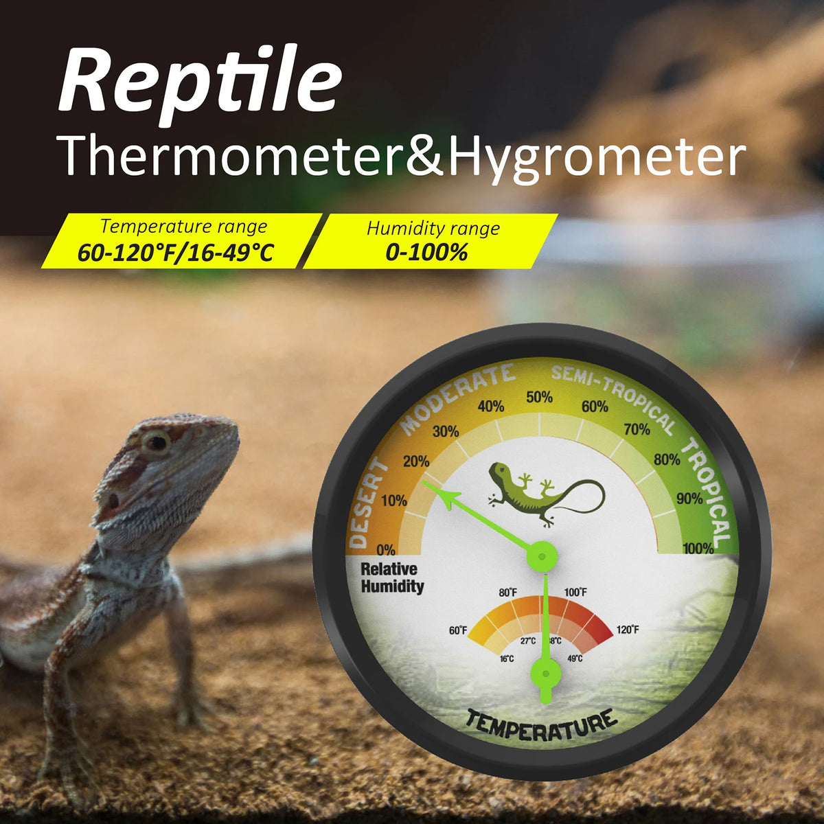 Analog Hygrometer Thermometer – Reptile, Greenhouse & Indoor Use Hygrometer Thermometer Axl