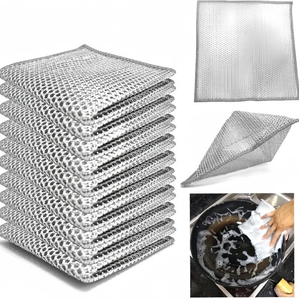 10-Pack Steel Wire Dishwashing Cloths | Kitchen Scrubber Pads Kitchen Scrubbing Cloth Axl
