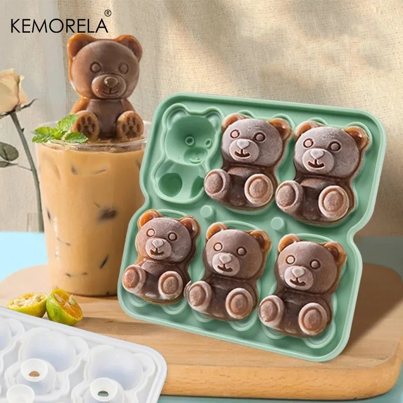 KEMORELA 6-Grid 3D Bear Silicone Ice Cube Mold – Teddy Shape Silicone Ice Cube Mold Axl