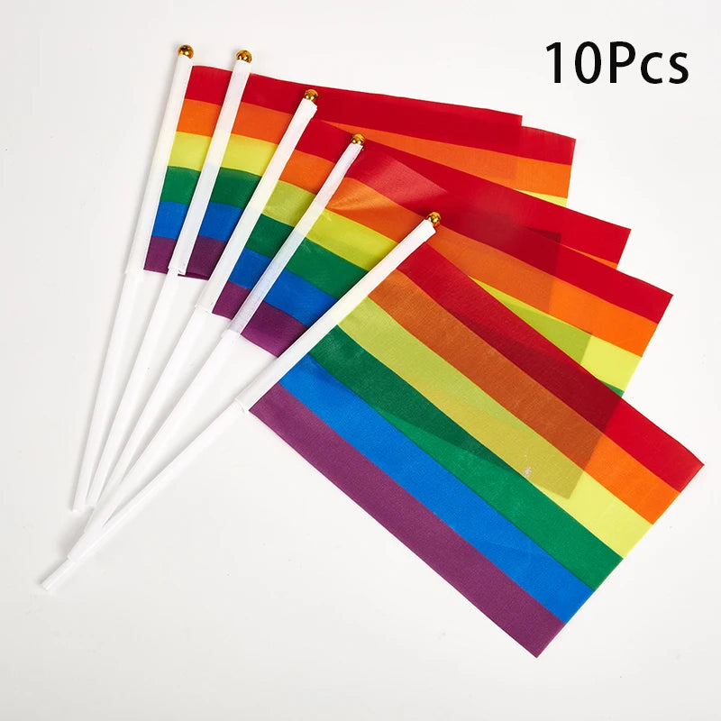 10-Pack Mini Rainbow Pride Flags with Poles – 14×21cm Mini Pride Flags Axl