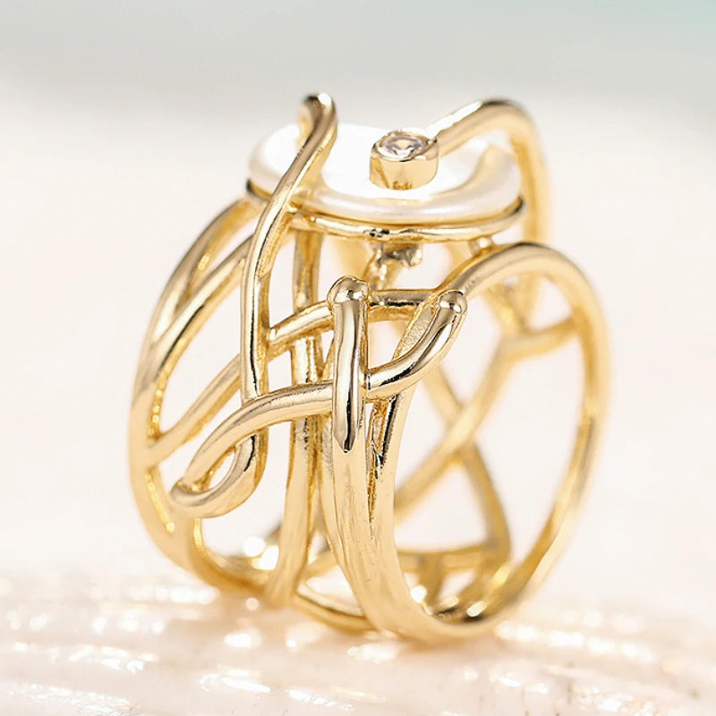 Huitan Cross Ring – Imitation Pearl & CZ Women's Fashion Ring Fashion Ring Axl