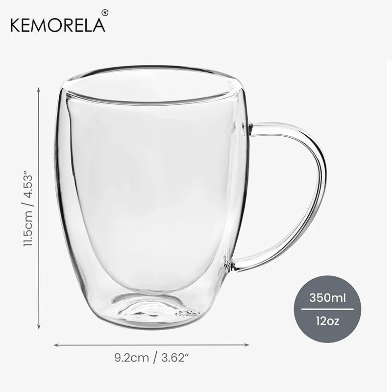 KEMORELA 350ml Double Wall Glass Coffee Mugs | Set of 2/4/6 Glass Coffee Mugs Axl