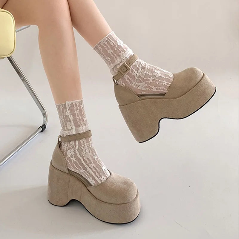Women's Faux Suede High Heel Pumps – Ankle Buckle Platform Women's High Heel Pumps Axl