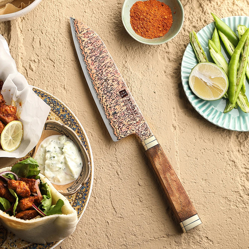 XINZUO 7-Inch Santoku Knife – 53-Layer Copper Damascus Steel Damascus Santoku Knife Axl