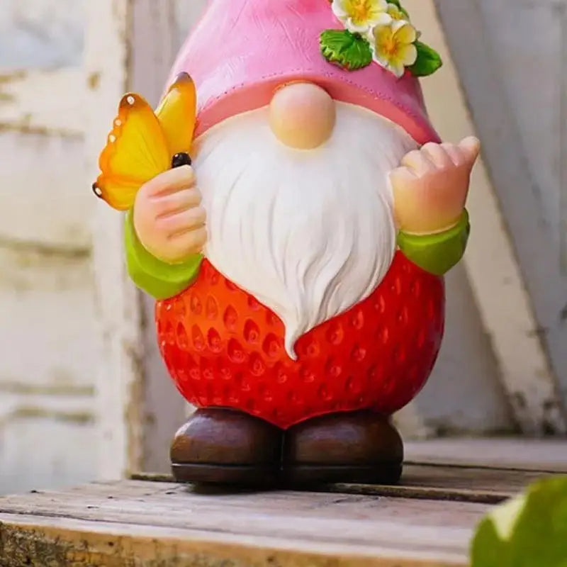 Solar Fruit Gnome Garden Statue – Resin Dwarf Sculpture Light Solar Garden Statue Axl