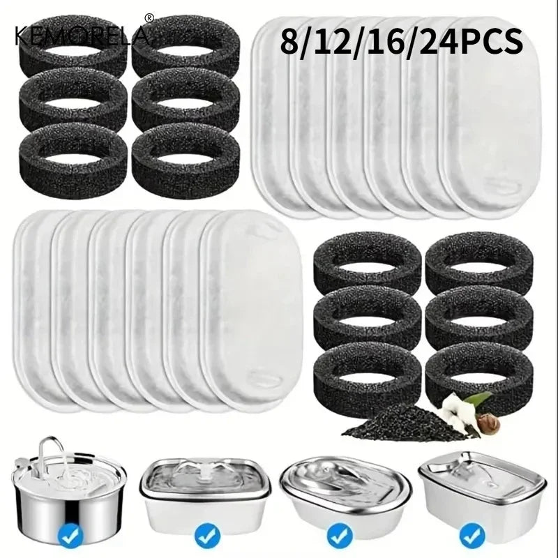 Cat Water Fountain Filters Replacement 8–24 Pack | KEMORELA Fountain Filter Pack Axl