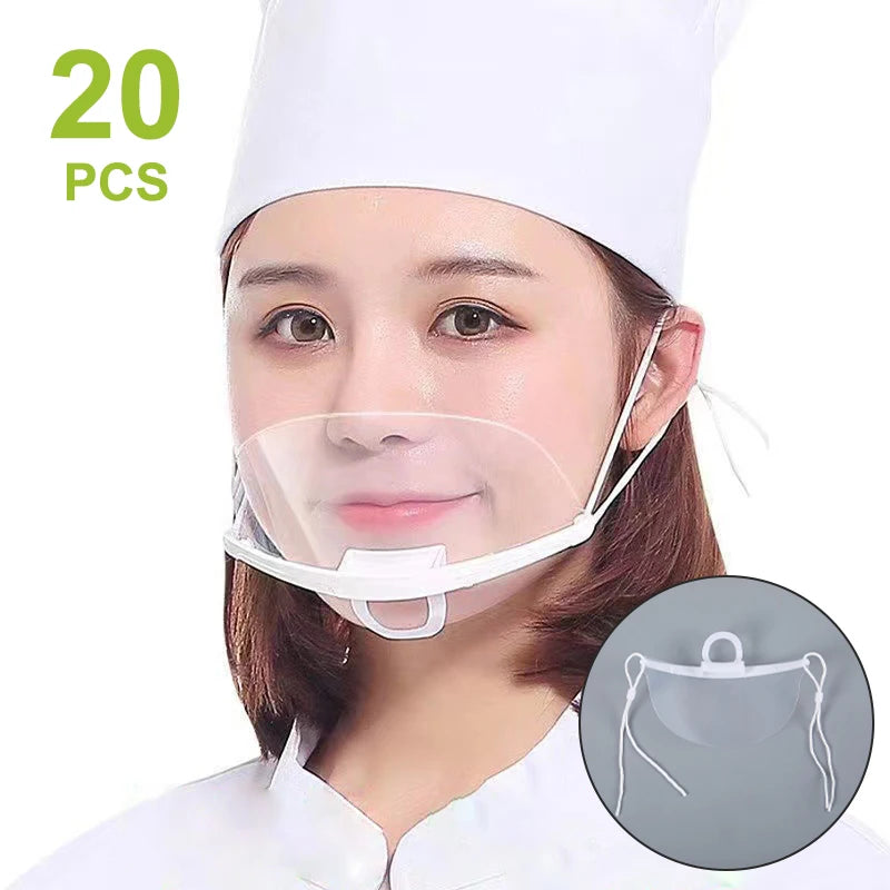 20-Pack Clear Catering Face Masks – Reusable Splash-Proof Clear Catering Mask Axl