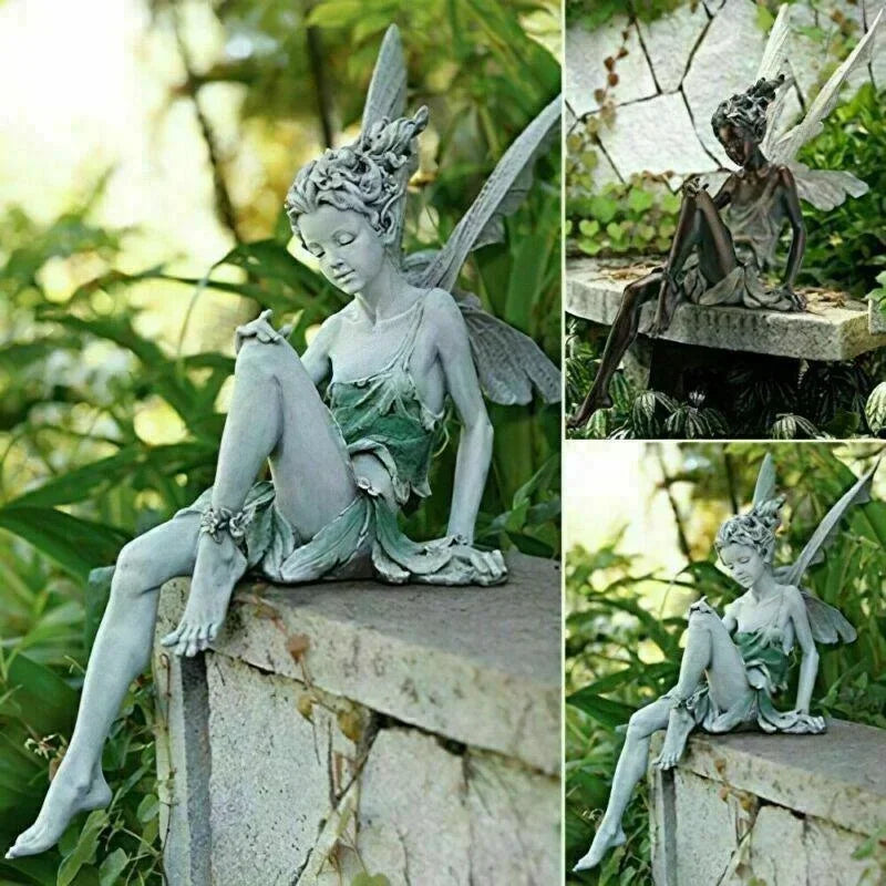 Flute Fairy Resin Garden Statue – Angel Sculpture Decor Garden Fairy Statue Axl