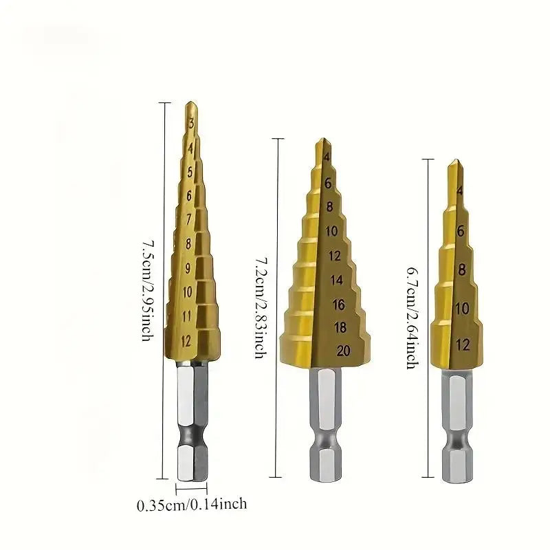 3-Piece Step Drill Bit Kit for Wood & Metal | Multi-Size Step Drill Bit Set Axl