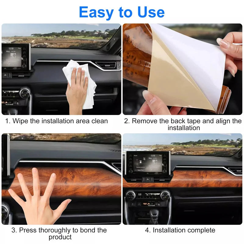Wood Grain Vinyl Car Interior Wrap – Waterproof DIY Decal Film Car Vinyl Wrap Axl