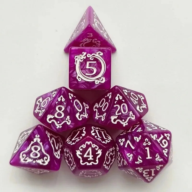Dragon Pattern Polyhedral DnD Dice Set | D&D TRPG Board Game Polyhedral Dice Set Axl PURPLE-1set