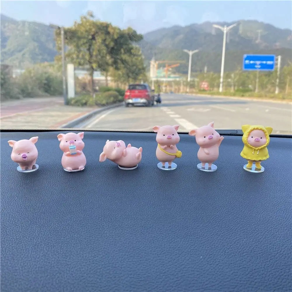 6-Piece Mini Flocked Piggy Car Dashboard Ornament Figures Decorative Figurines Axl 6Pcs