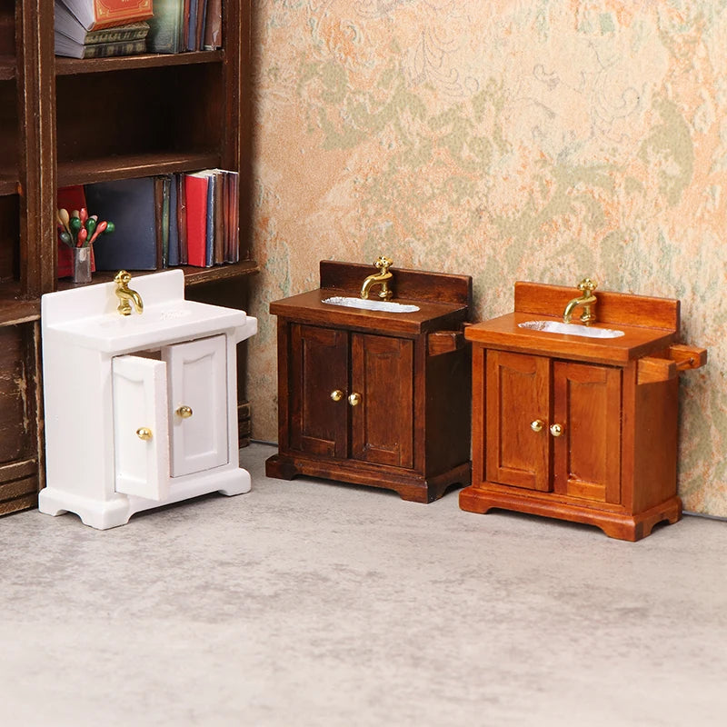 1:12 Dollhouse Bathroom Sink Cabinet – Miniature Washing Basin Dollhouse Furniture Axl