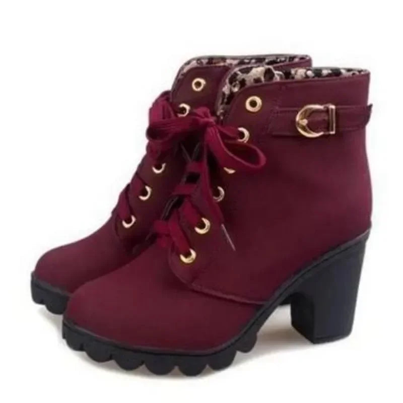 Women's Pointed Toe Ankle Boots | Thick Heel Zip PU Leather Women's Ankle Boots Axl