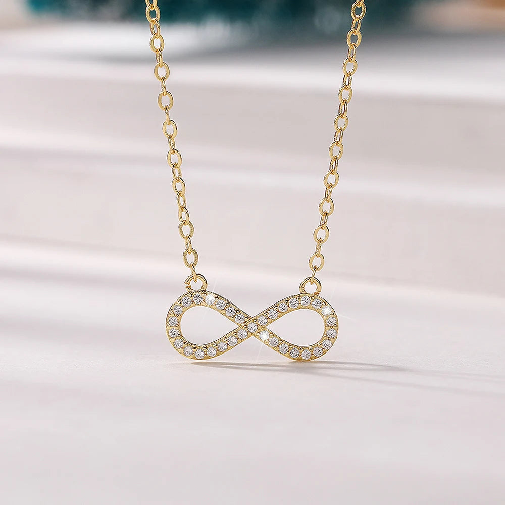 Huitan Infinity Figure 8 CZ Pendant Necklace | Wedding Jewelry Pendant Necklace Axl XL748 38cm 5cm