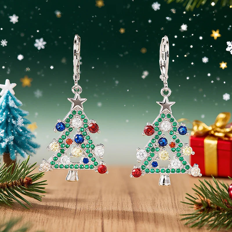 Huitan Christmas Tree Dangle Earrings – Colorful CZ Drop Dangle Earrings Axl E5137