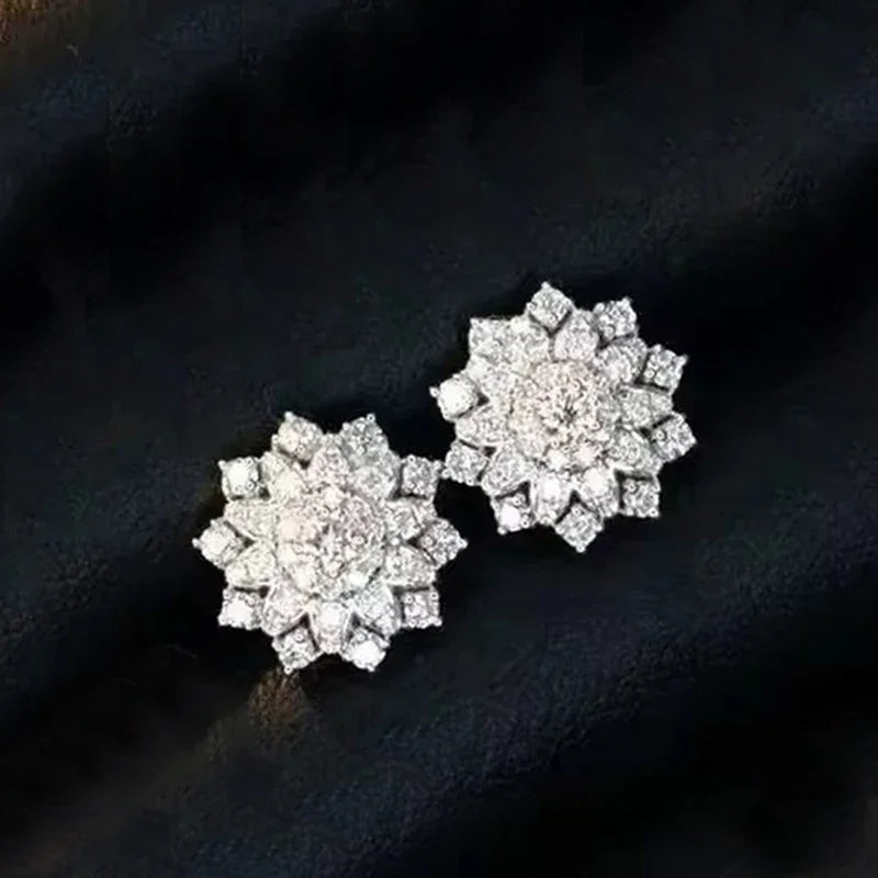 Huitan Flower CZ Stud Earrings – Dazzling Crystal Women's Studs CZ Stud Earrings Axl
