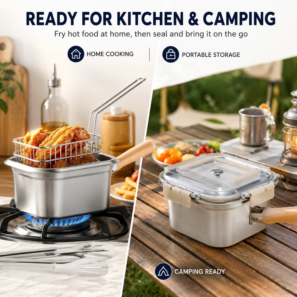 5-Piece Stainless Steel Deep Fry Pot Set with Basket & Lid Deep Fry Pot Set Axl