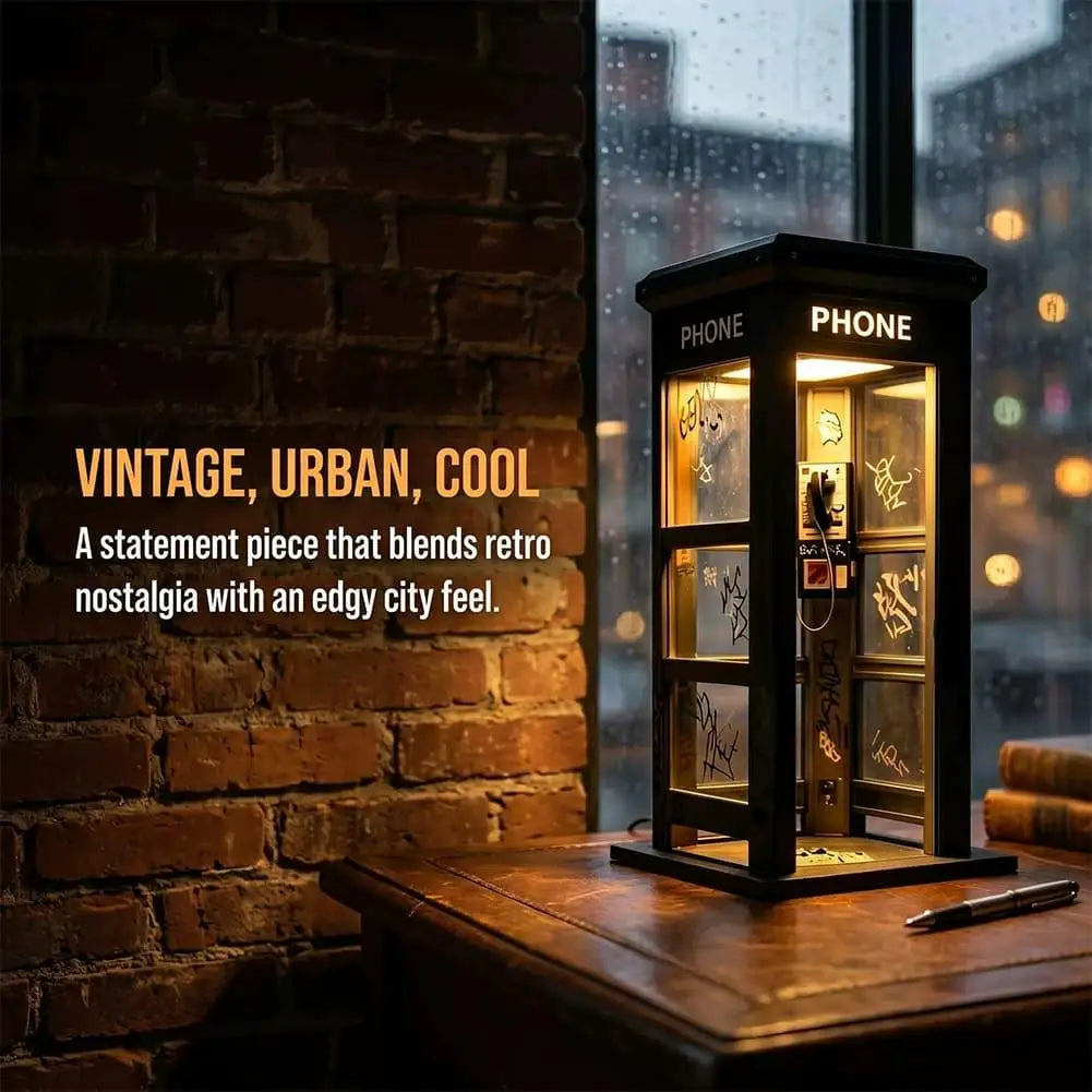 Retro Phone Booth Desktop Lamp – Vintage Ambient Night Light Decorative Desk Lamp Axl
