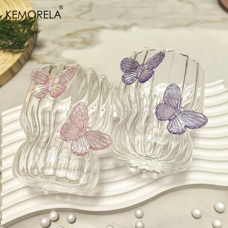 KEMORELA 3D Butterfly Glass Cup – Handmade Striped Drinkware Decorative Glass Cup Axl