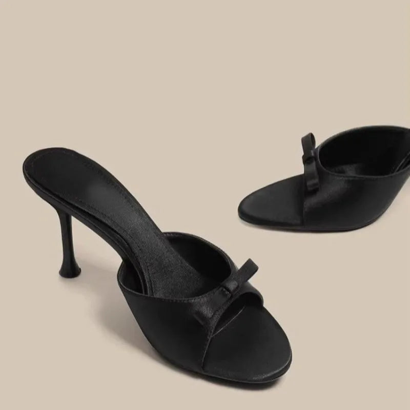Satin Butterfly-Knot High Heel Slides – Women's Party Sandals High Heel Sandals Axl
