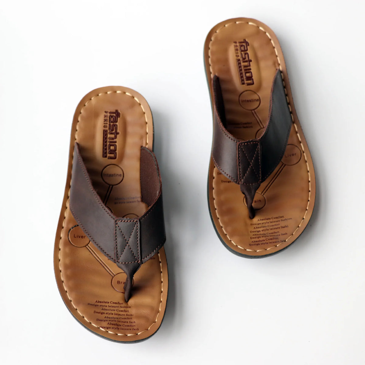 YBQJOO Men's Leather Flip Flops – Non-Slip Beach Sandals Men's Flip Flops Axl Brown 41