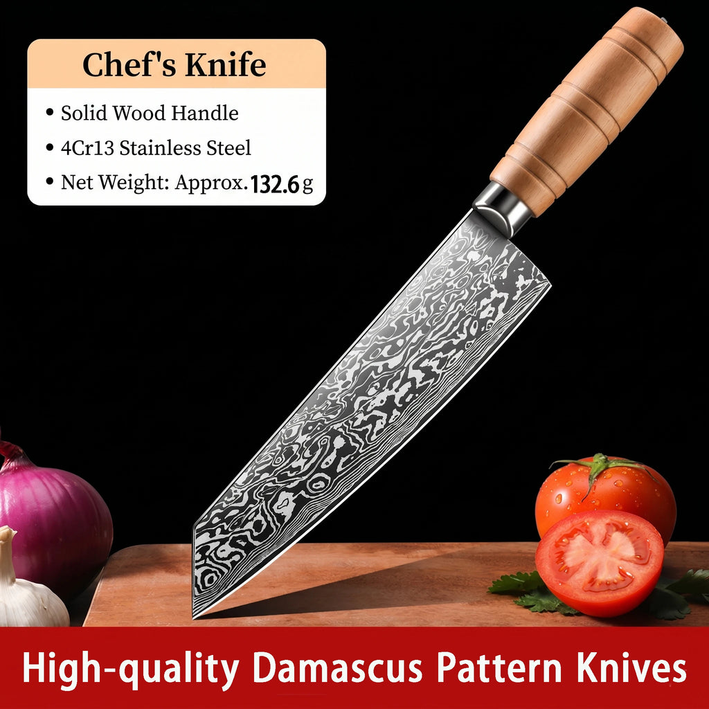 Damascus Kitchen Knife – 67-Layer 40Cr13 Steel & Oak Handle Damascus Kitchen Knife Axl