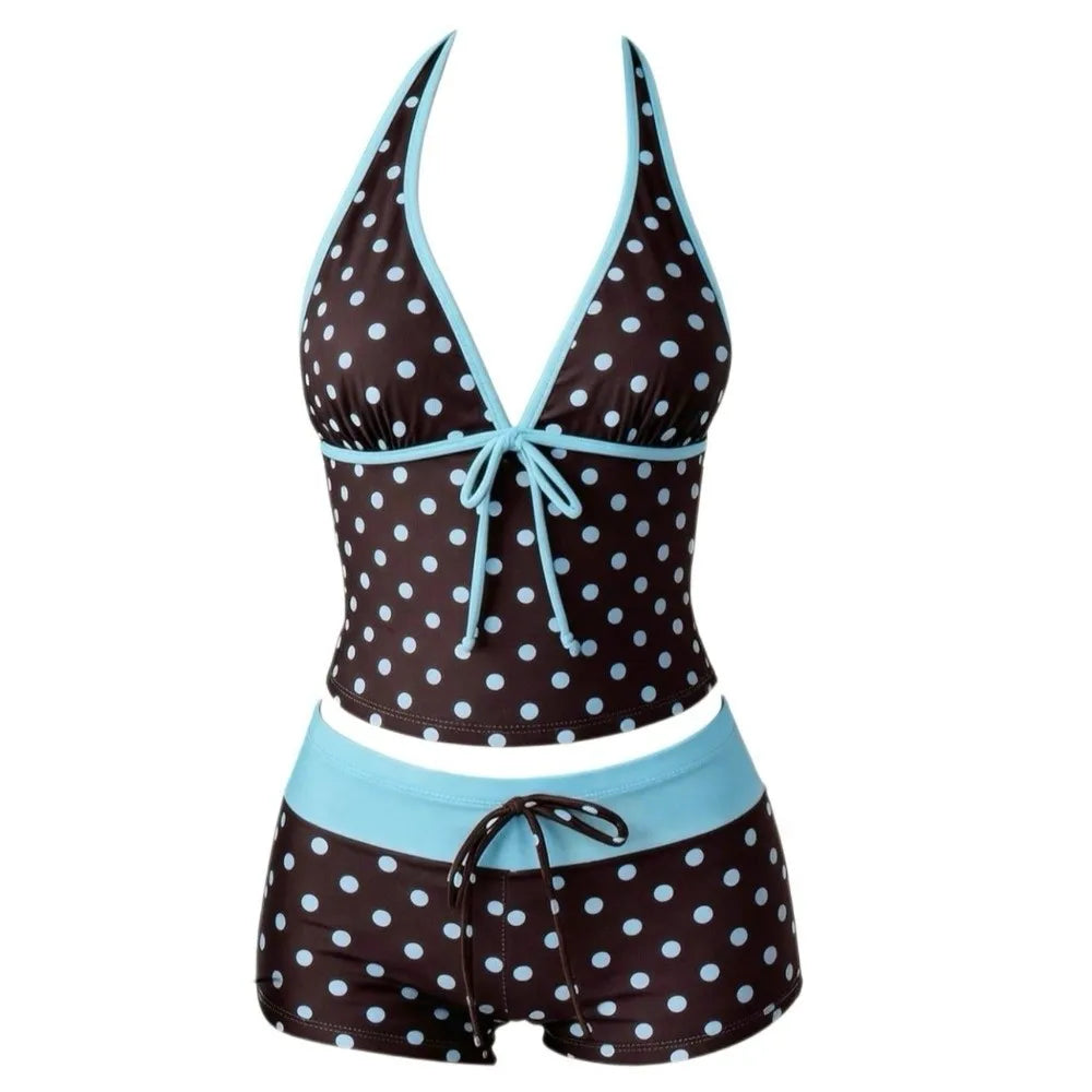 Polka Dot Halter Bikini Set – Deep V Lace-Up Low Waist Swimwear Halter Bikini Set Axl