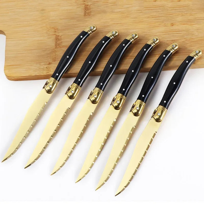 Laguiole Gold Steak Knives Set 4–12 Pcs | Titanium Plated Steak Knife Set Axl 10PCS