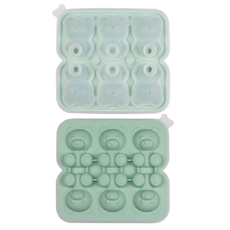 KEMORELA 6-Grid 3D Bear Silicone Ice Cube Mold – Teddy Shape Silicone Ice Cube Mold Axl Green