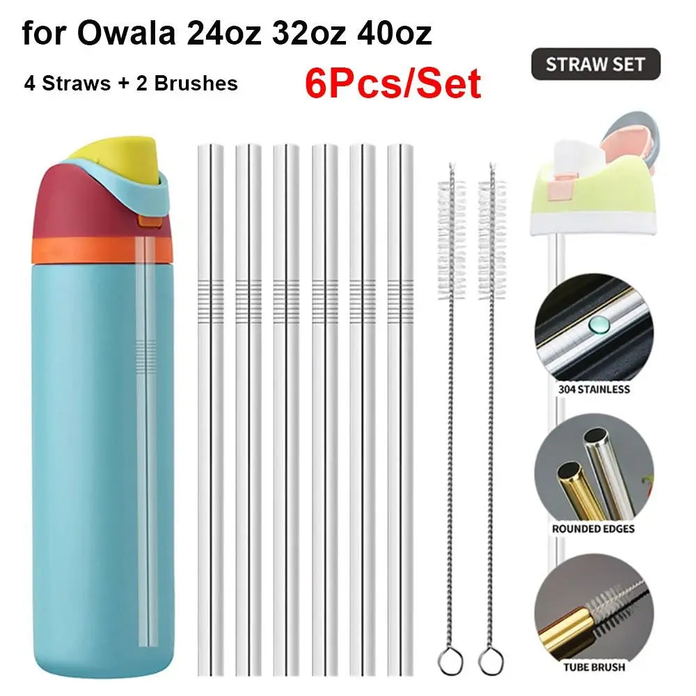 Stainless Steel Reusable Straws 6-Piece Set with Brushes Reusable Straws Axl