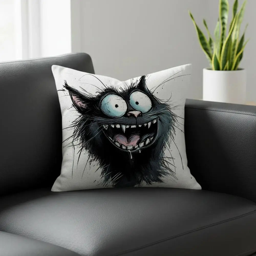 Whimsical Cat Linen Cushion Cover – Sofa, Bed & Chair Decor Decorative Cushion Cover Axl White2 30X30cm