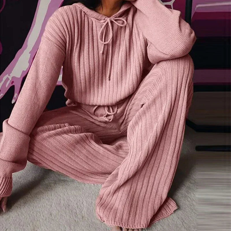 Women's 2-Piece Hooded Pajama Set – Long Sleeve Loungewear Women's Pajama Set Axl Pink L