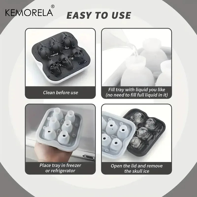 Skull Ice Ball Mold – BPA-Free 3D Silicone Ice Cube Tray 4/6 Grid Silicone Ice Mold Axl