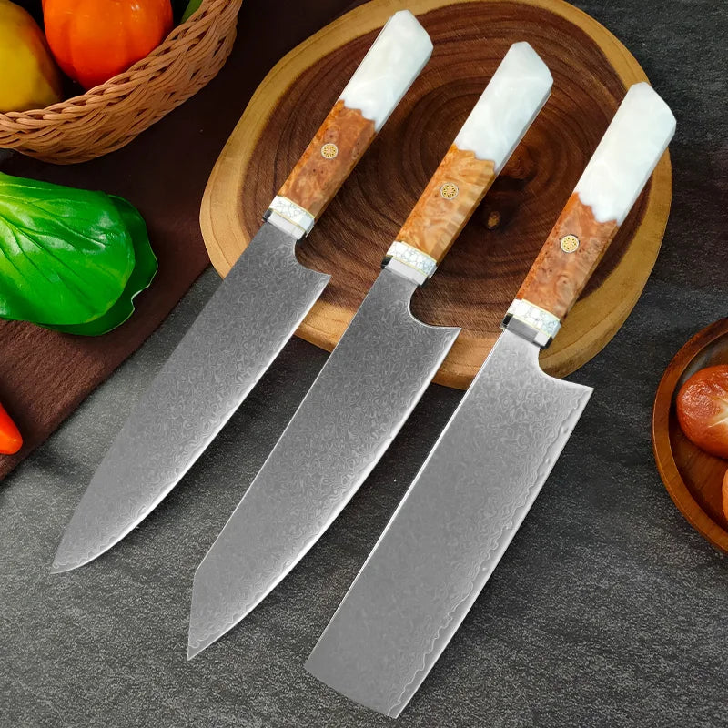 InLeung VG10 Damascus Steel Chef Knife – Hand Forged 20.5cm Damascus Chef Knife Axl 3PCS knife set