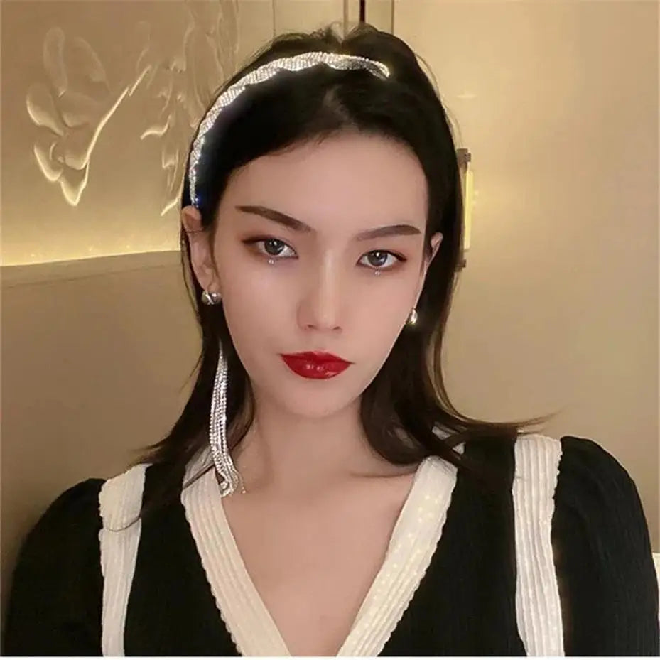 Black Velvet Rhinestone Tassel Headband – Bridal Hair Clip Bridal Hair Accessory Axl