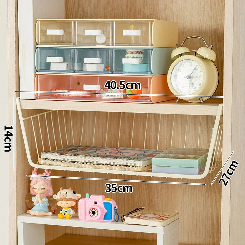 No-Drill Under-Table Hanging Iron Storage Basket & Shelf Hanging Storage Basket Axl Yellow L