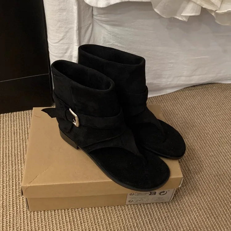Women's Retro Hollow Ankle Boots – Square Heel Slip-On Sandal Women's Ankle Boots Axl Black 38