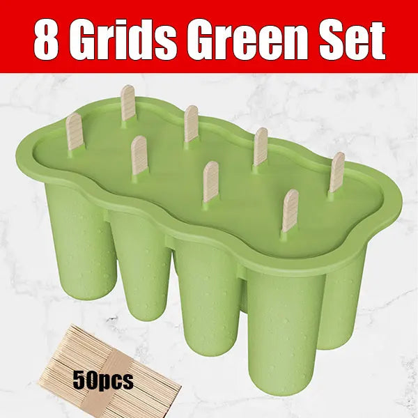 Silicone Popsicle Mold Set – Easy Release Ice Pop Maker & Sticks Popsicle Mold Set Axl 8 Grids Green Set