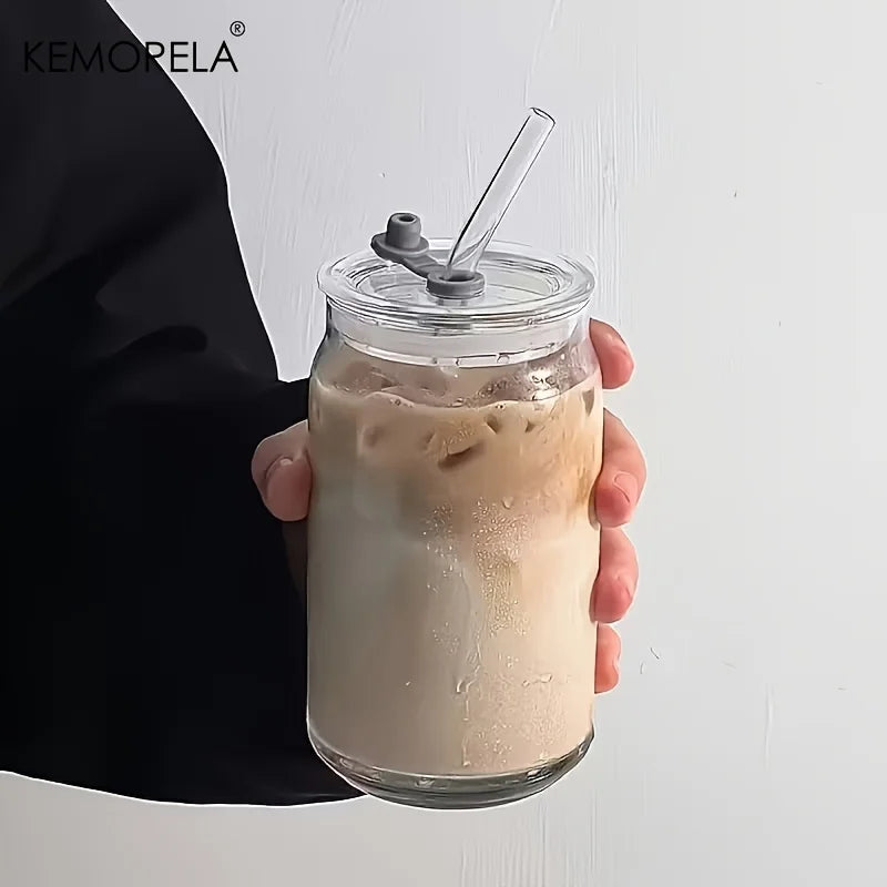 KEMORELA 500ml Borosilicate Glass Tumbler with Lid & Straw Glass Tumbler Axl 1PCS 500ML