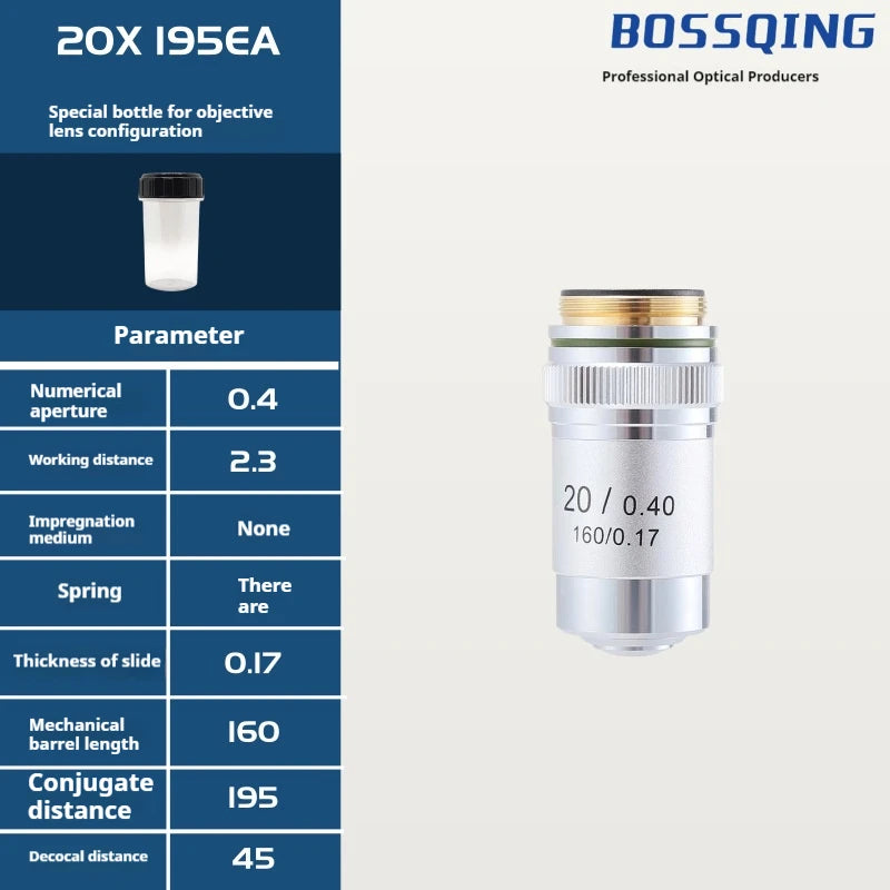 Achromatic Objective Lens 4X–100X Biological Microscope 195mm Microscope Objective Lens Axl 20X195EA