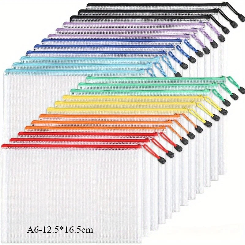 16-Piece Clear Mesh Zipper Pouches – School & Travel Organizer Zipper Storage Pouches Axl A6 16PCS