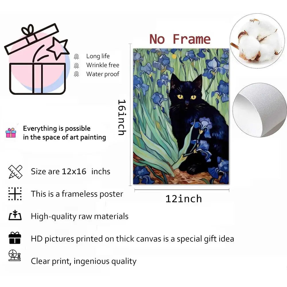 Funny Cat Van Gogh Sunflowers Canvas Wall Art – HD Print Canvas Wall Art Axl