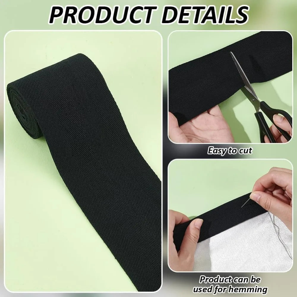 Black Polyester Herringbone Ribbon 80mm x 5m | Sewing & Craft Herringbone Ribbon Axl