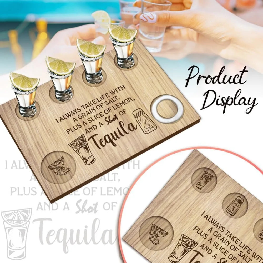 Wooden Tequila Shot Glass Serving Tray | Lemon & Salt Board Wooden Bar Tray Axl